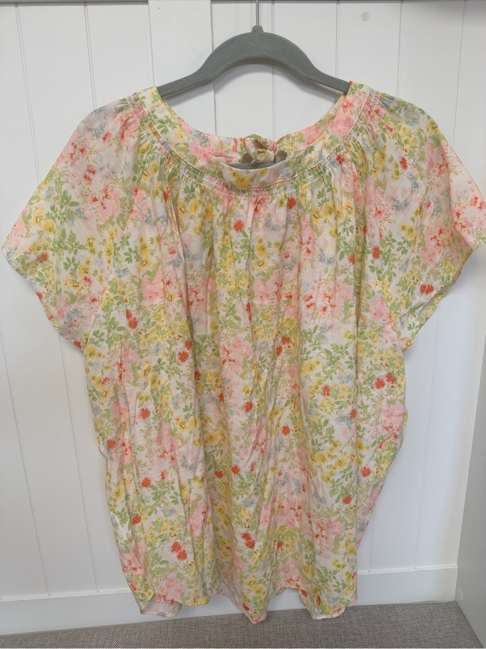 LC Lauren Conrad Floral Scoop Neck Peasant Blouse - Pink & Green